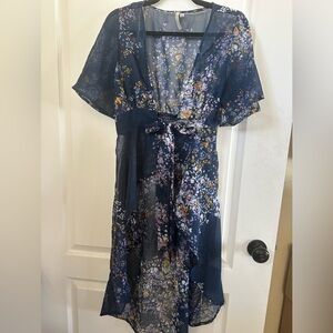 Floral Sheer Dress/Kimono/Cover Up with Tie Waist Size M